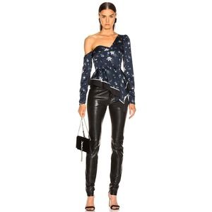 SELF PORTRAIT Shirt Womens 4 Navy Asymmetric Star Satin Printed Top Bustier